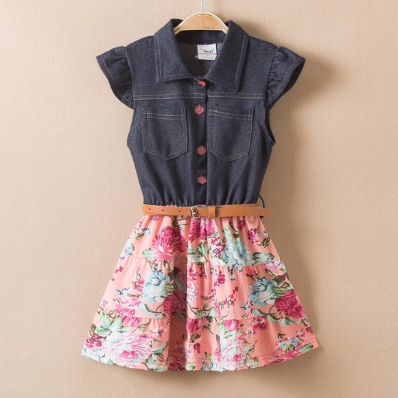 Other - Girls Floral & Jean Button Up Dress